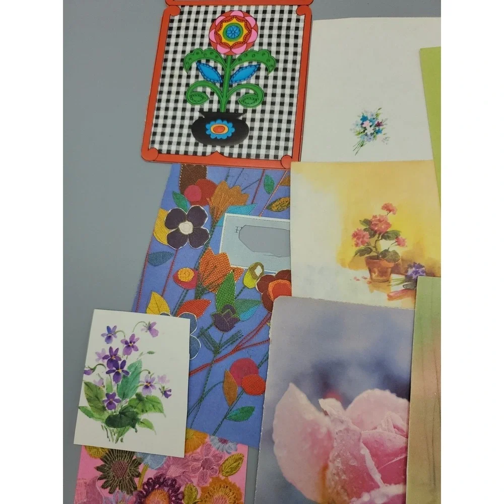 14 Old Vintage Used Greeting Card Fronts for Crafts‎ Flowers Lotus Rose Violet